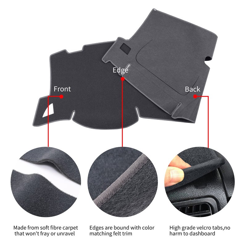 HanLanKa Dashboard Cover for GMC Sierra and Chevrolet Silverado- Fits 2007-2013 Models with Two Glove Boxes. Custom Fit Dash Mat, Won't Break Dash Sensors(Premium Carpet, Gray) - Image 4